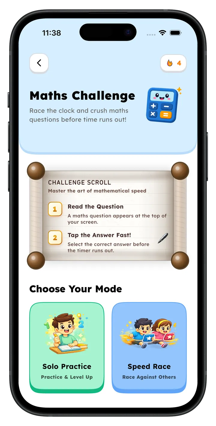 Maths Challenge mode selection